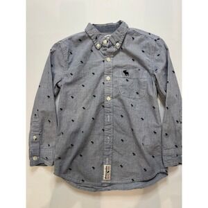 Abercrombie Kids Button Down Shirt Kids 5/6 Blue Moose Embroidered Excellent